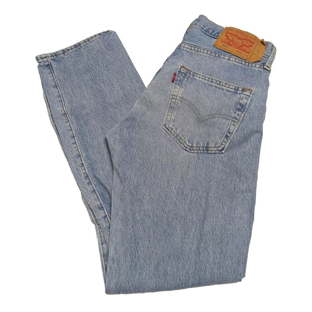 Mens Levis 501 Denim Jeans Classic 29 W 30 L Blue Light Faded